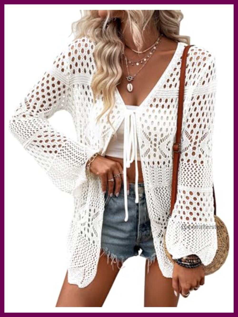 Crochet Cardigan Lightweight Tie Front Hollow Out Long Sleeve Summer Knit